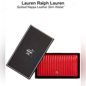 Lauren Ralph Lauren RED Quilted Nappa Leather Slim Wallet in Gift Box NWT CARDS
